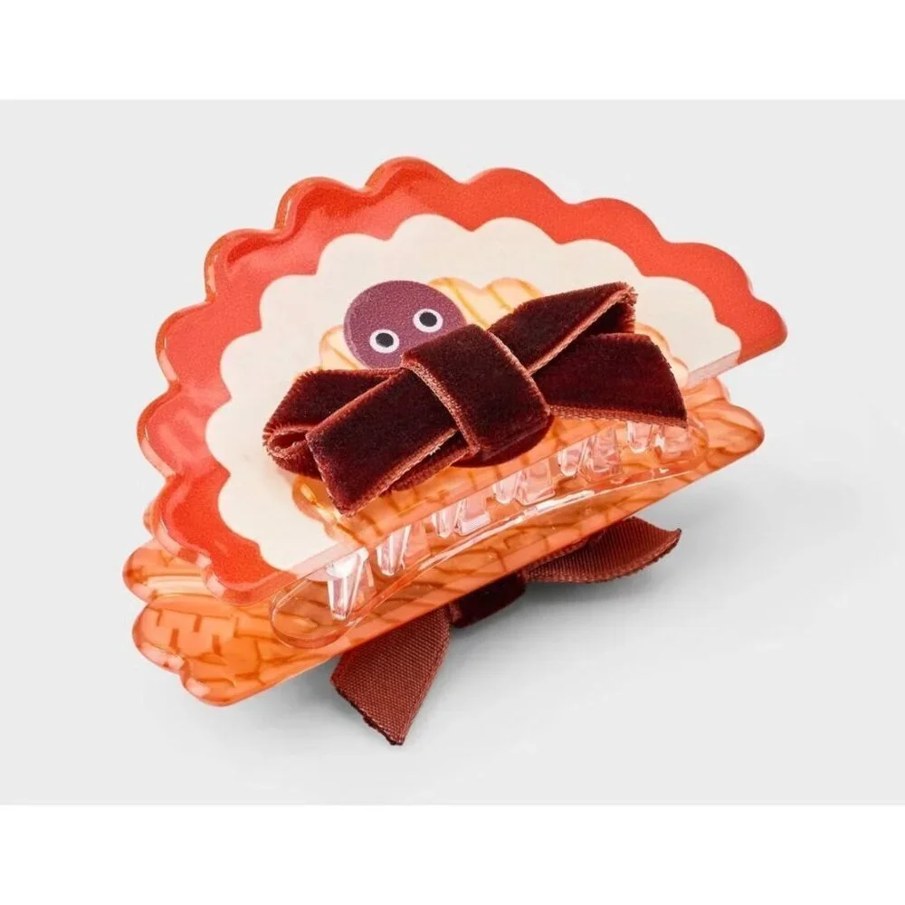 Target Thanksgiving Turkey Claw Hair Clip Velvet Brown Ribbon Brown/Orange